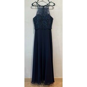 Morilee Mori Lee Navy Blue Gown With Beaded Lace Bodice Chiffon Skirt Size 8